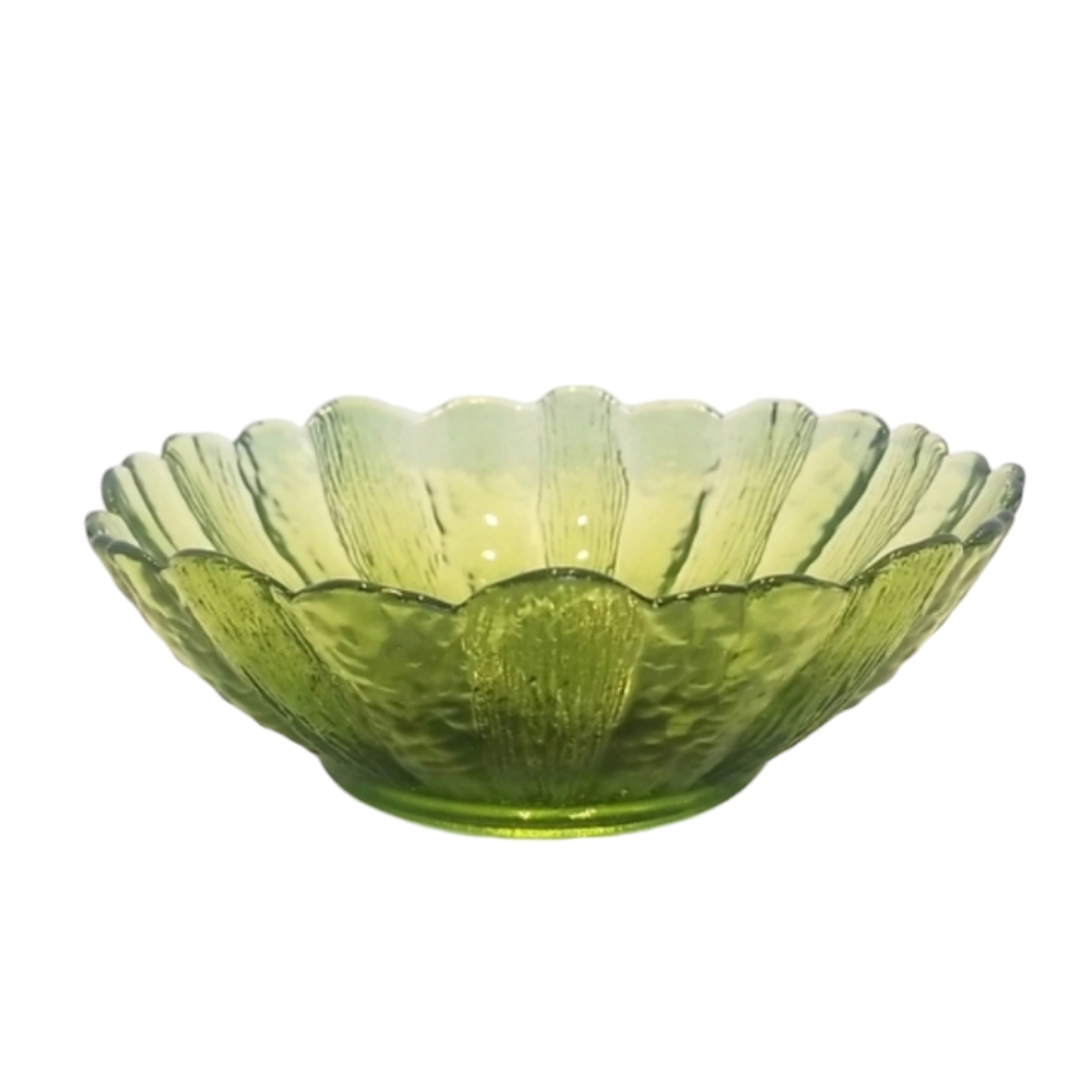 Vintage Mid Century Green Avocado Sunflower Anchor Hocking Textured Glas…